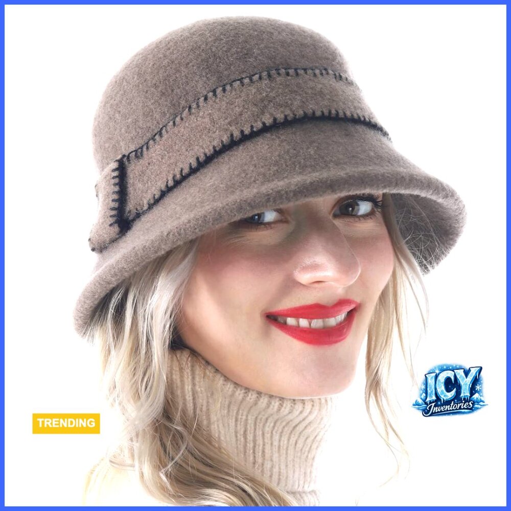 Wool Bucket Hat Adjustable Drawstring Winter Vint… - image 1